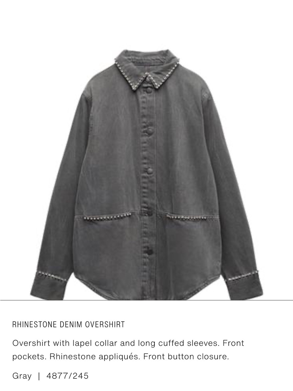 Zara Rhinestone Denim Overshirt - Gray